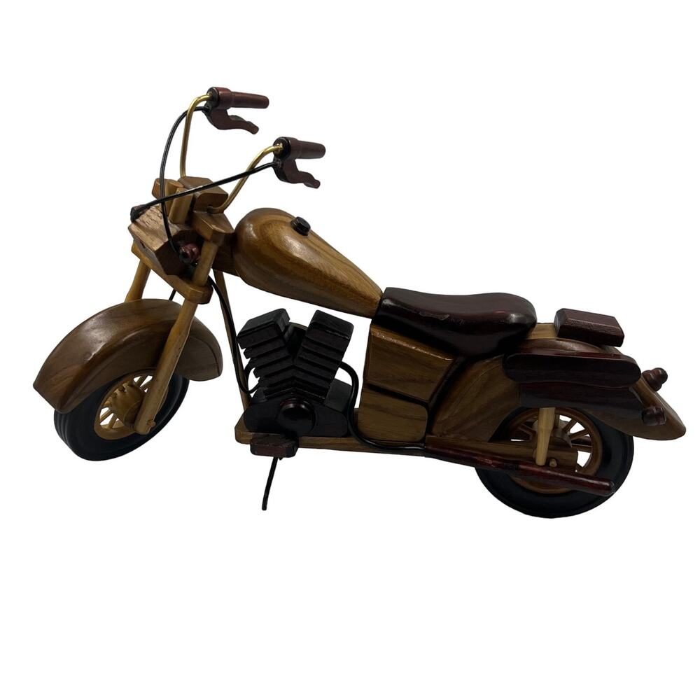 Vintage Handmade Exotic Hard‎ Wood Decorative Motorcycle Bike Harley 14"